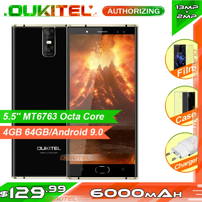 OUKITEL K3 Pro 5,5 ''FHD MT6763 Восьмиядерный Android 9,0 смартфон 4 Гб 64 Гб 6000 мАч 9 В/2 а отпечаток пальца лица ID мобильный телефон