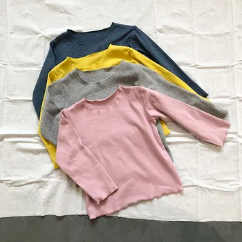 

Children's Clothing Ribbed Girls Long Sleeved T-shirt 2020 Spring Newborn Baby Girl T Shirts Bottoming 1-5T Kids Rib T Shirt