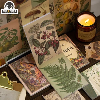 

Mr.paper 30Pcs 6 Styles Plain Sheet Stickers DIY Tissue Paper Vintage Retro Style Leaves Plant Style Scrapbooking Deco Stickers
