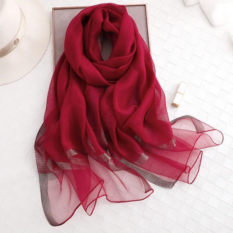 Роскошный брендовый женский шарф роскошные летние шелковые шарфы Дамская шаль накидка хиджаб платок Женская бандана Пашмина жемчужная драгоценность повязка на голову - Цвет: Red silk