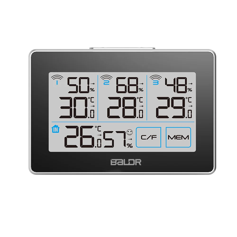 Goede Baldr Cd Thermometer Temperatuur Meter Weerstation Tester + 3 Draadloze Outdoor Zender Vochtigheid Sensor Monitor