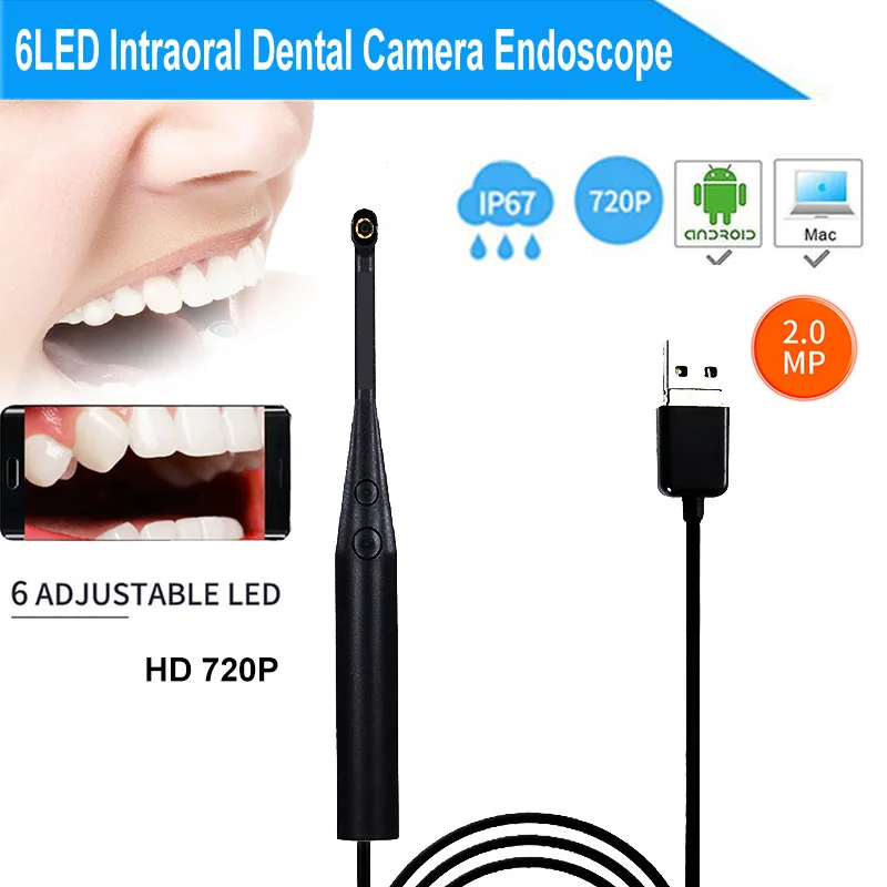 Endoscopio Intraoral Cámara Dental 720P HD 2MP, 6 LED, inspección USB, vídeo Oral en tiempo Real, cámara dentada