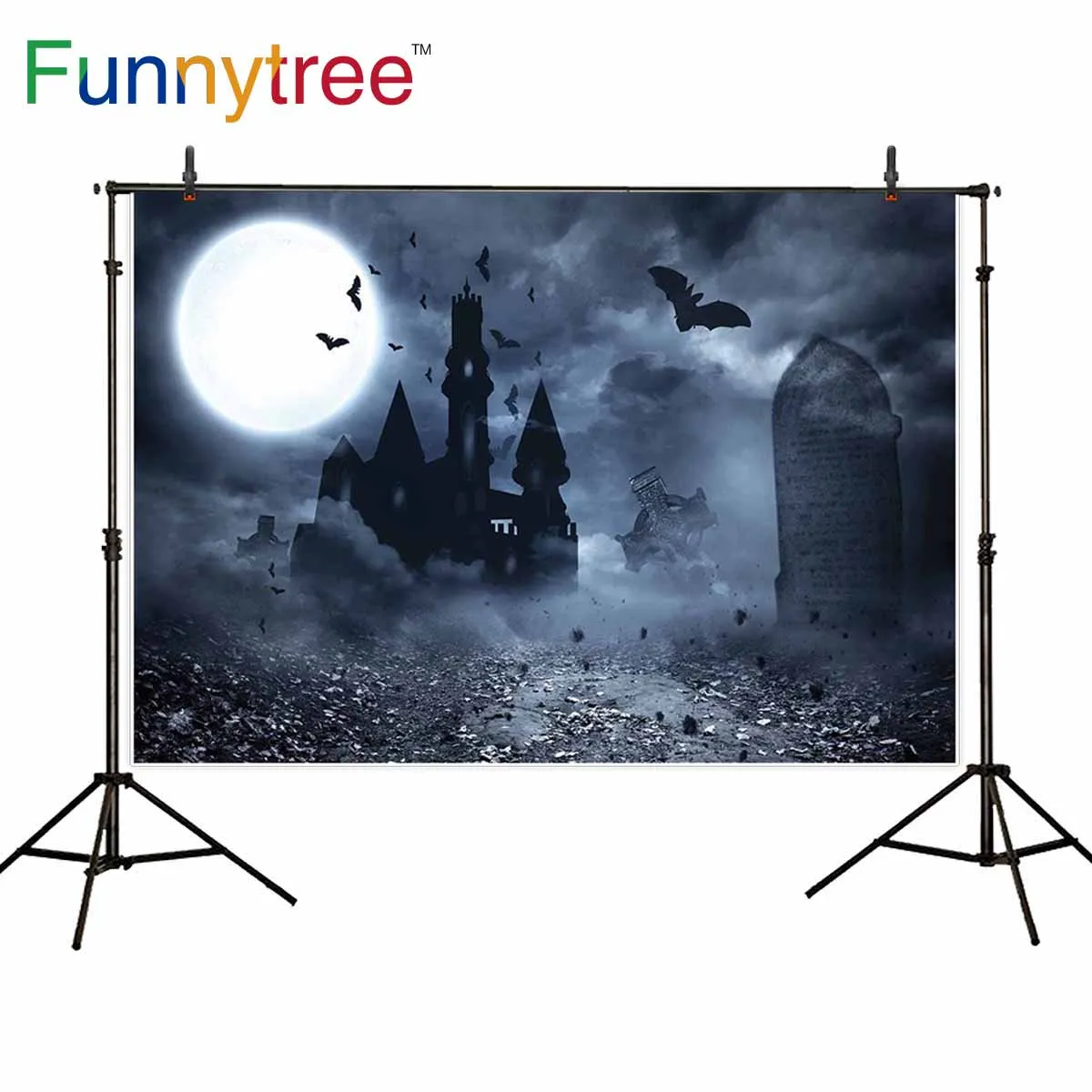

Funnytree photography Halloween backdrop cemetery fall castle night round moon terror backdrop background party photophone