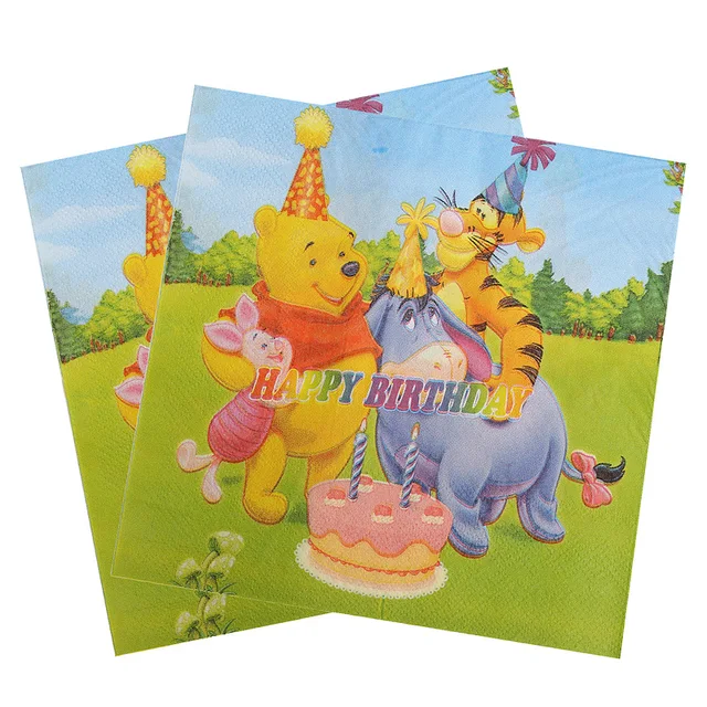 Disney Pooh Children's Birthday Party Supplies Party Tableware Set Paper Towel Tablecloth Paper Plate Knife Fork Spoon Set paper 10 pcs