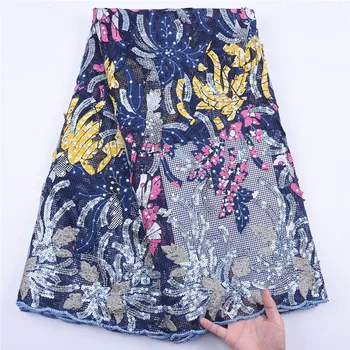 

African Mesh Lace Fabric 2020 High Quality Color Wax Net Lace Material with Sequins Embroidered French Lace Fabric For Dress