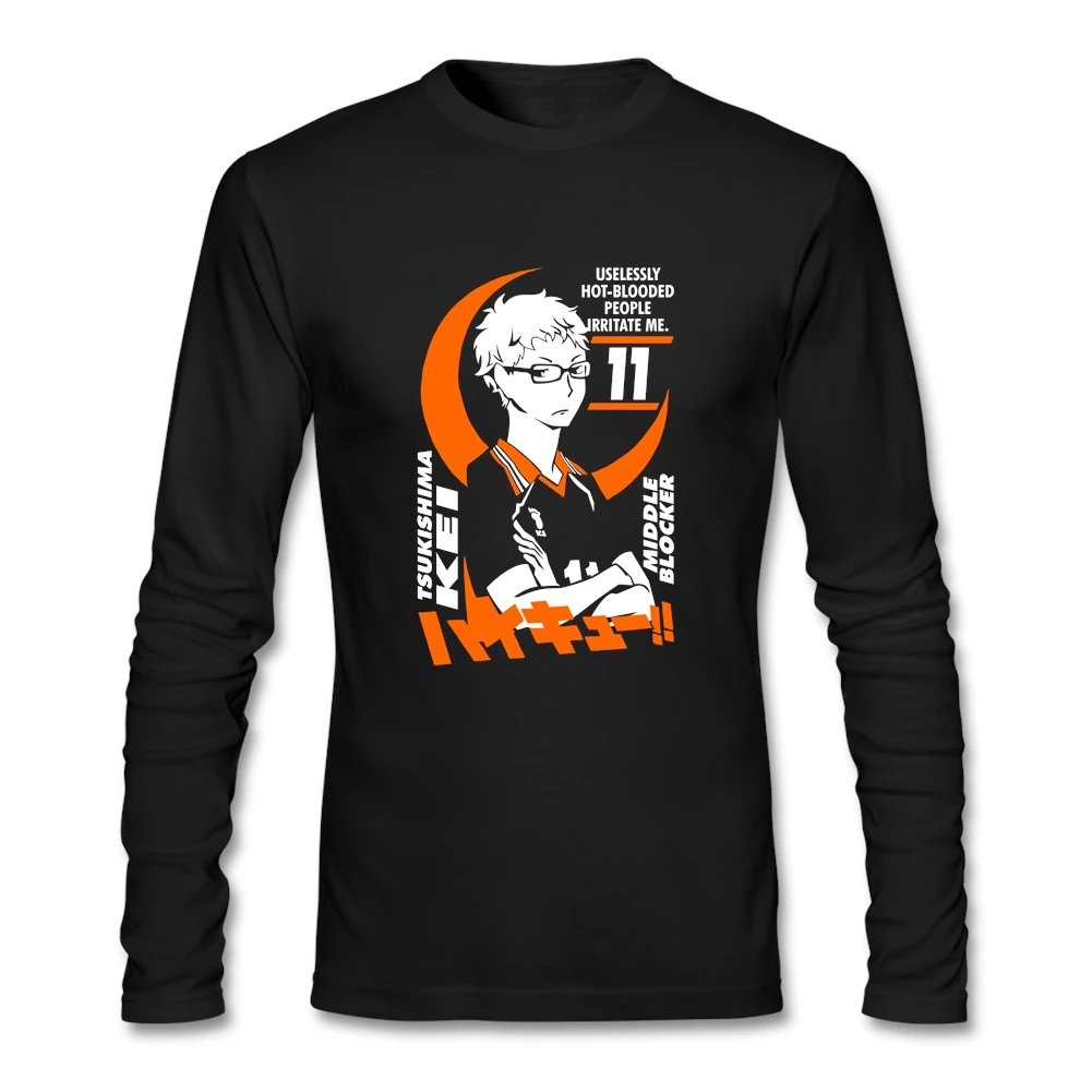 Tsukishima Kei Haikyuu футболка с длинным рукавом мужская поп отдых хлопковые футболки |