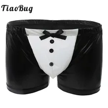 TiaoBug сексуальные мужские трусы-боксеры купальники из лакированной кожи Боксеры Нижнее белье Трусики-бикини с пуговицами бантиком дворецкий костюм Официанта нижнее белье