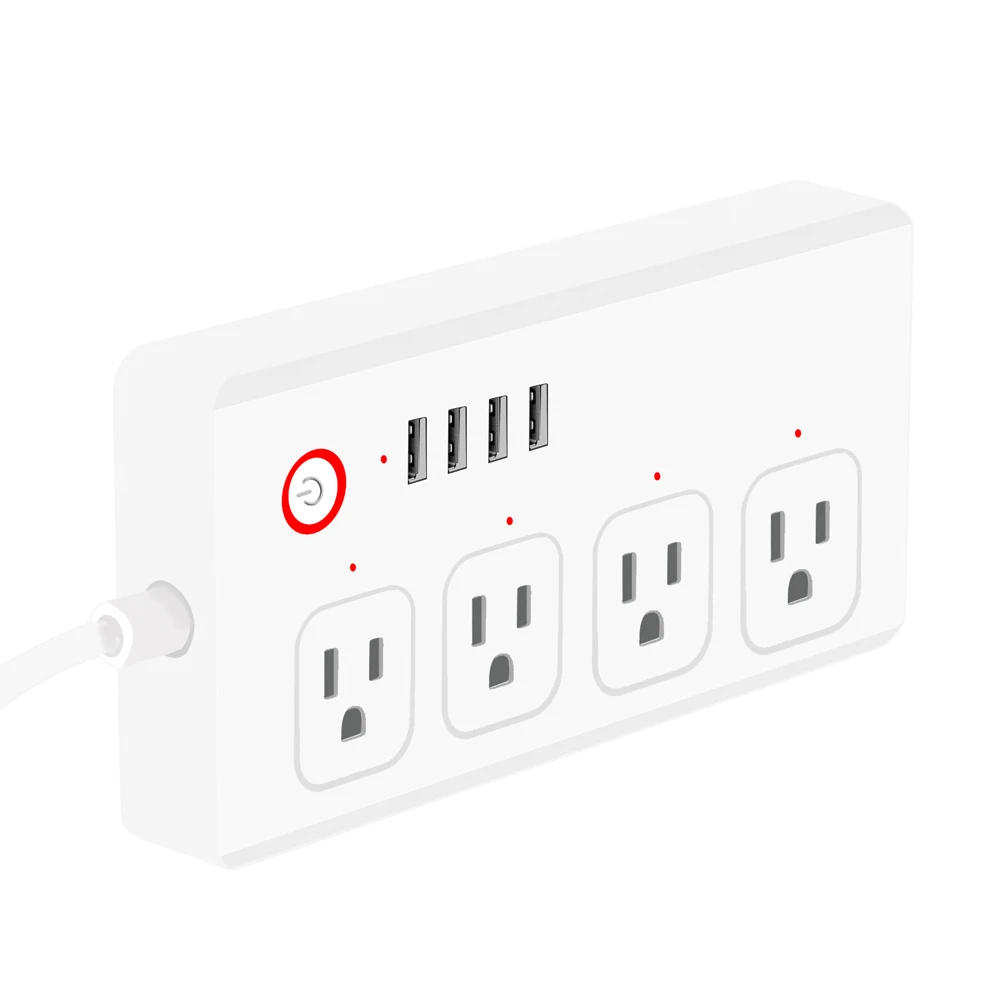 Интеллектуальная штепсельная вилка WiFi розетка 4 выхода + порта USB совместима с