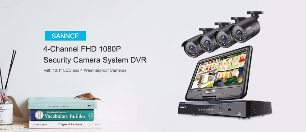 SANNCE FHD 1080P CCTV камера системы 5 в 1 4CH видео наблюдения DVR с 10," lcd и 4 шт открытый набор камер наблюдения безопасности