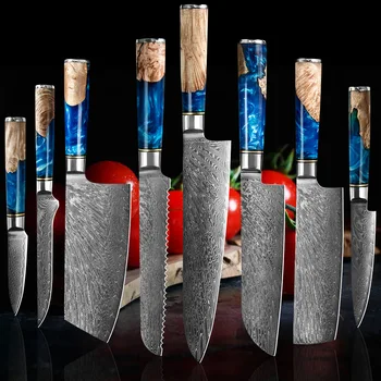 

Damascus Steel Chef Knives Set High Quality Sharp Blade Knife Cooking Meat Cleaver Kitchen Gadget Tool Set