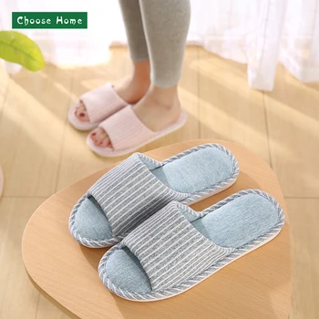 

Women’s Slippers For Summer Winter Open-Toe Indoor Slippers Gingham Cotton Men Slippers For Home Outside Soft Slipper