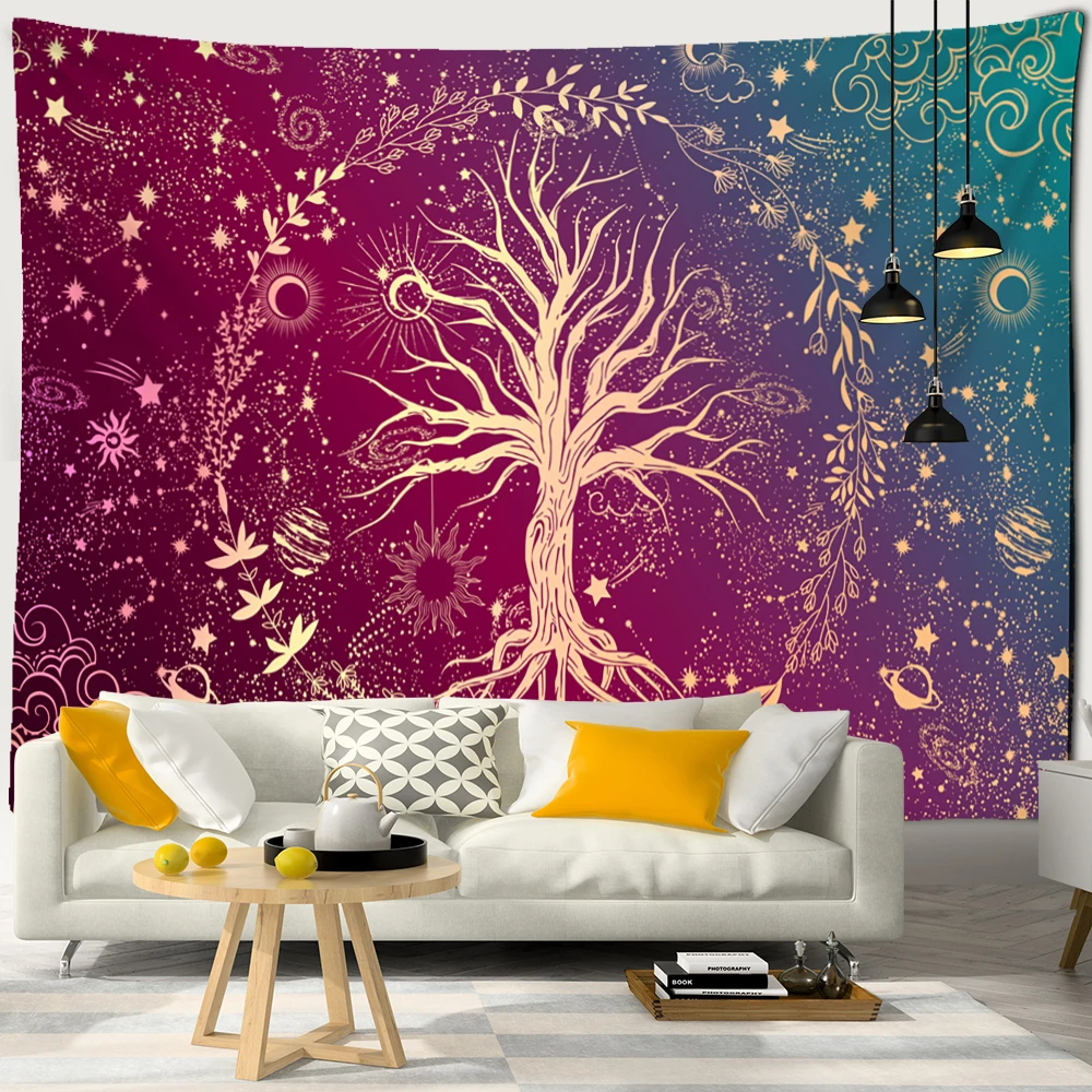 Colorful Tree Of Life Tapestry Wall Hanging Nature Landscape Hippie Tapiz Psychedelic Witchcraft Aesthetics Room Home Decor