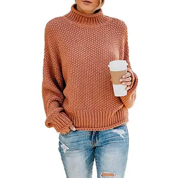 

2019 Women Autumn Solid Color Long Sleeve Turtle Neck Knit Sweater Pullover Knitwear Turtle Neck Knit Sweater Pullover Knitwear