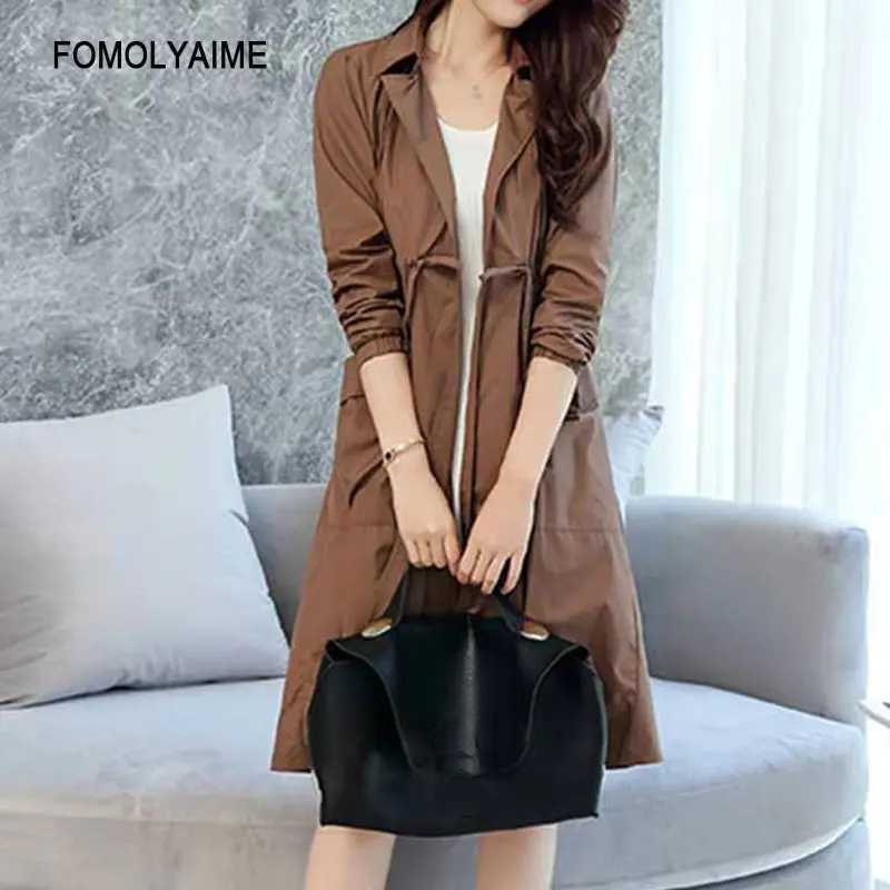 

Autumn Winter Trench Female 2019 European Fashion Slim Long Trench Coat for Women