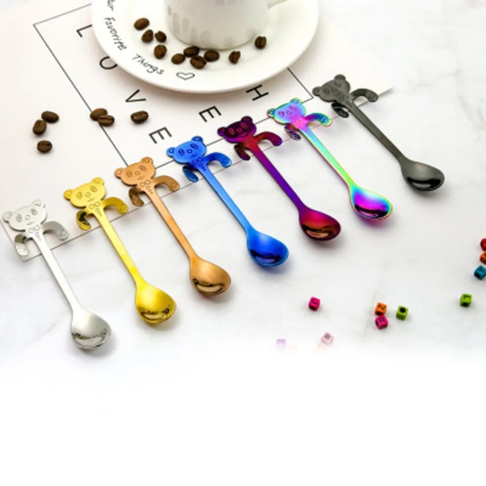 Creative Cartoon Cute Bear Spoon Stainless Steel Coffee Spoon Hanging Cup Spoon Long Handle Spoons Kitchen Gadget