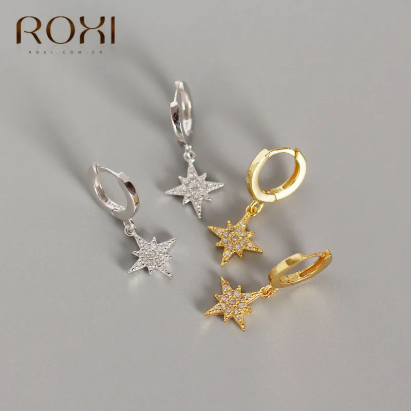 ROXI, новинка, изящные маленькие серьги со звездой, снежинка, рождественские серьги для женщин, ювелирное изделие, 925 пробы, серебряные серьги-гвоздики