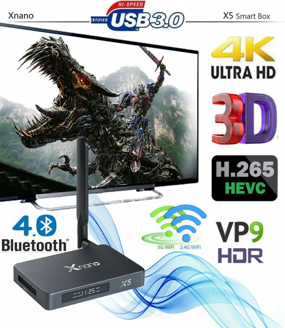 

Smart Xnano X5 SATA UHD TV Box RTD1295 Quad-Core 2.4G/5.8G WiFi Set Top Box 4K HDMI 2.0 Android 6.0 Media Streamer BT Player