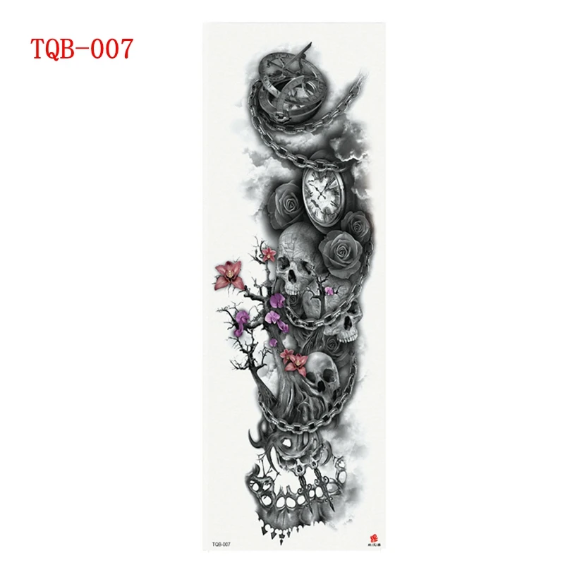 New Waterproof Temporary Tattoo Sticker Full Arm Large Skull Old School Tatoo Stickers Flash Fake Tattoos For Men Women - Цвет: 007