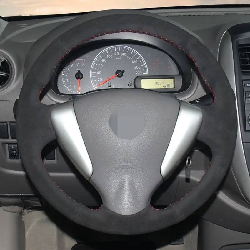 Черный замшевый ручной сшитый DIY автомобильный чехол на руль для Nissan Versa- Versa Note- Tiida Sylphy 2012