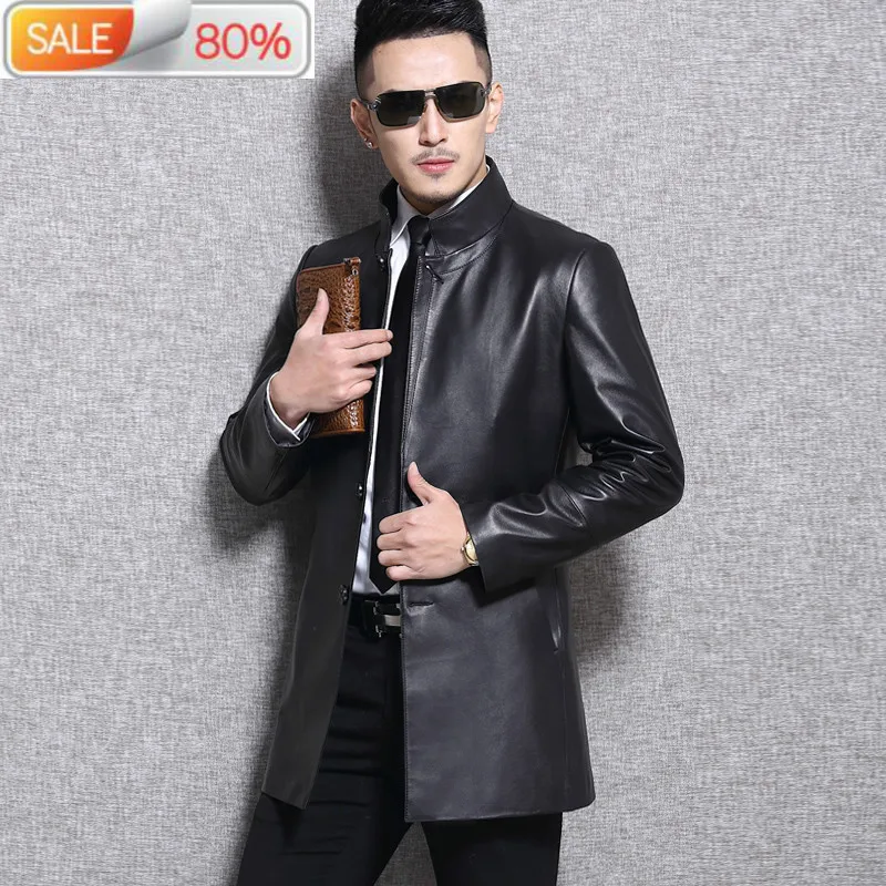 

AYUSNUE Genuine Jacket Men Long Sheepskin Coat Spring Autumn Slim Windbreaker Real Leather Jackets L16C3105 B22243