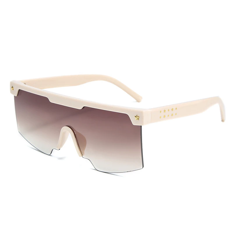Плоские квадратные солнцезащитные очки больших размеров, женские модные цельные солнцезащитные очки в стиле ретро со звездами, мужские градиентные серые винтажные очки с большой оправой - Цвет линз: C6 Rice Tea