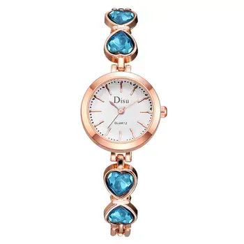 

Luxury Rose Blue Bracelet Watches For Women Dress Quartz Clock Ladies Bangle Heart Casual Watch Simple Gift montre femme