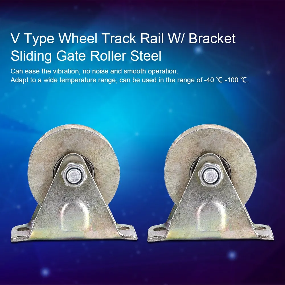 2pcs 2 Inch V Type Wheel Track Rail W/ Bracket Sliding Gate Roller Steel Wheel Track Rail Bracket Sliding Door Pulley V Wheel