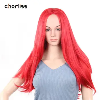 

Natural Long Wavy Wig Red Lace Front Synthetic Hair Wig Chorliss Middle Part Women Wigs Glueless Auburn Cosplay Wig Party Daily