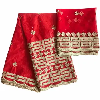

2019 New arrival Stone african Bazin riche getzner fabric with embroidery lace / bazin riche dress material Nigerian