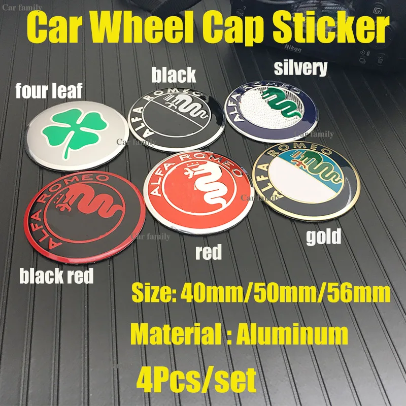 

Car-styling 4pcs/lot Aluminum Car Wheel Rim Cap Decal Label Covers 40MM 50MM 56MM For Mito 147 156 159 166 Giulietta Spider GT