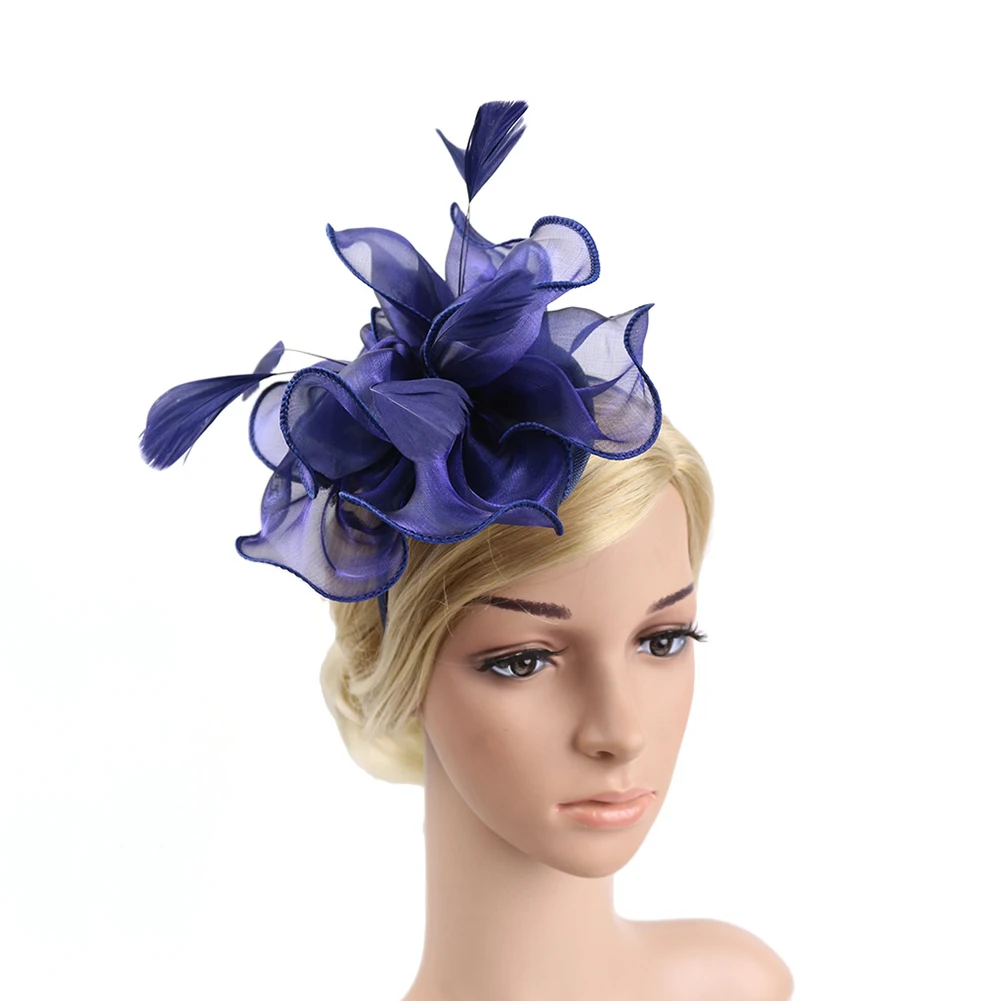 Navy Blue Женская заколка для волос из органзы, Коктейльная церковная шляпа, модная свадебная повязка на голову, аксессуары, головной убор, чародей, вечерние, элегантные, с цветами - Цвет: Navy Blue