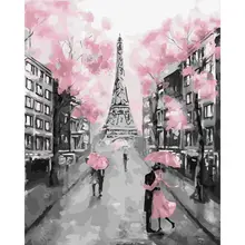 PhotoCustom Painting By Number Pink Tower Drawing On Canvas HandPainted Art Gift DIY Pictures By Number Scenery Home Decor Kits