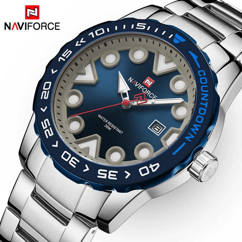 Мужские спортивные водонепроницаемые часы NAVIFORCE светящиеся указки кварцевые