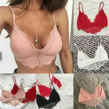 

2019 New Floral Lace Halter Lined Bra No Pad Crop Top V Neck Underwear 4 Colors