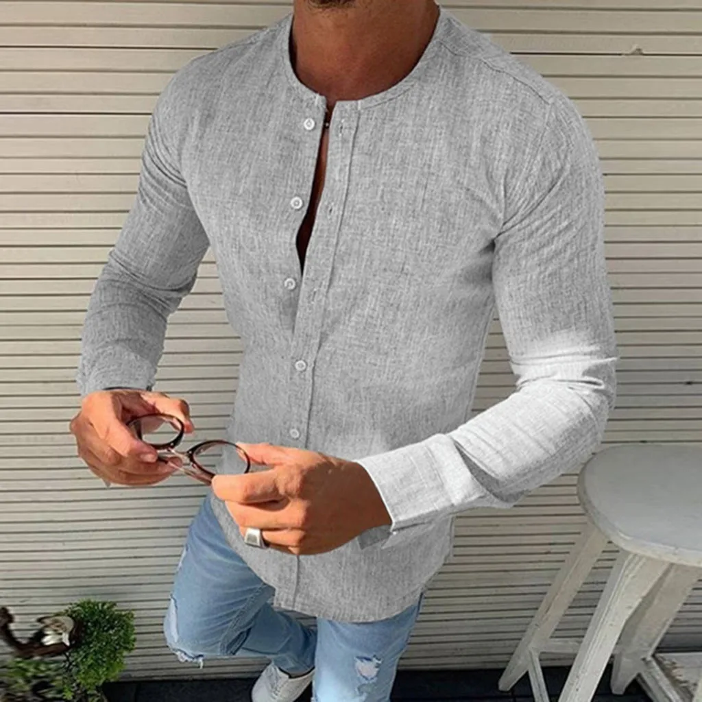 Feitong мужские рубашки slim fit с длинным рукавом драйвер чистого цвета футболки с круглым воротником с длинным рукавом модная Повседневная рубашка блузка# g45