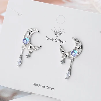 

Fashion Silver Color Hollow Moon Zircon Tassel Dangle Earring Elegant Colorful Moonstone Earring For Women Jewelry S-E1013