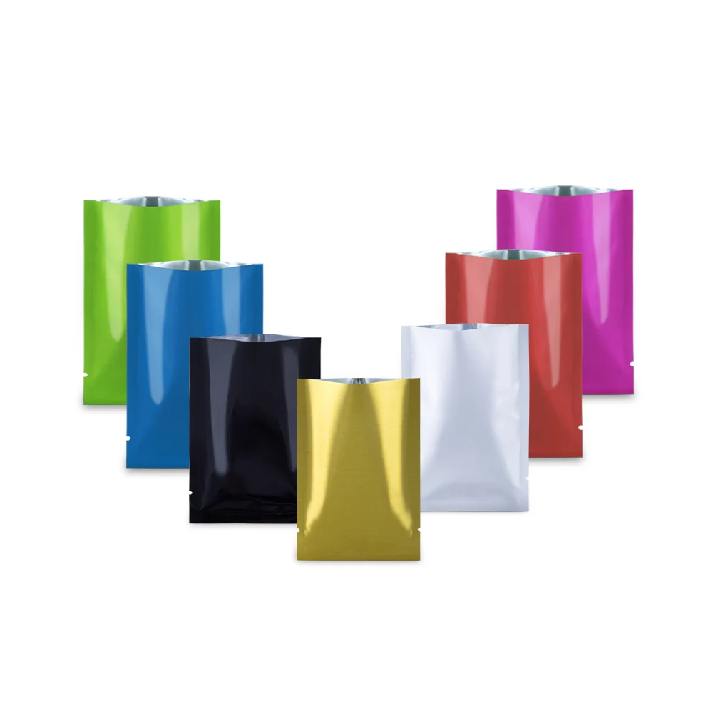 100 قطعة/الوحدة الحرارة فراغ ختم المسيل للدموع الشق المتاح الغذاء الجاف الفواكه المكسرات الحلوى الحقائب لامعة الألومنيوم مايلر احباط مفتوحة حقيبة