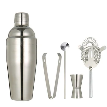 

5Pcs/Set 750ml Cocktail Shaker Mixer Stainless Steel Drink Bartender Browser Kit Bars Set Tools With Wine Rack Stand