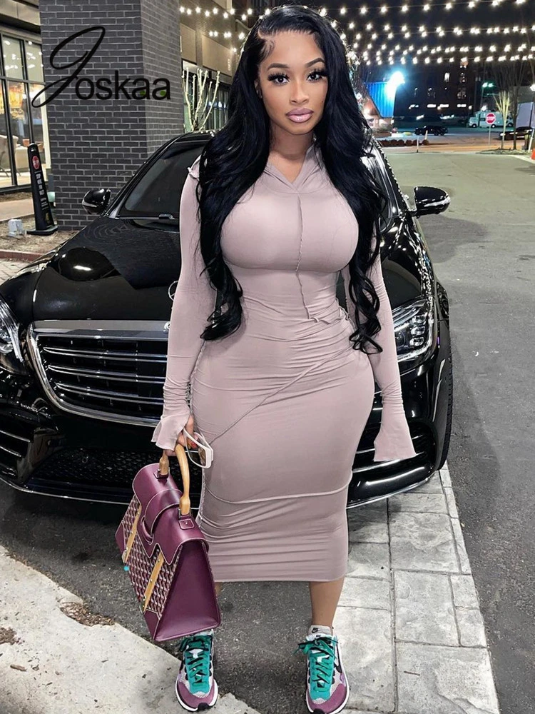 bodycon hooded maxi dress