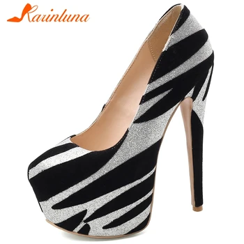 

Karinluna New Fashion 2020 Plus Size 33-50 Party Wedding Pumps Woman Shoes Platform Slip On Super High Heels Shoes Women Pumps