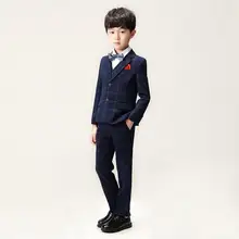 Stage Performance Boys Formal Wear 3 Piece Sets Plaid Single Breasted Blazer Jackets+Vests+Pants Wedding Suits Kids Outfit 2-13T