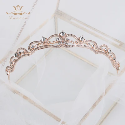 Rose Gold 3 цвета модные простые хрустальные свадебные диадемы Короны головные украшения вечерние аксессуары для волос вечерние украшения для волос - Окраска металла: Rose Gold