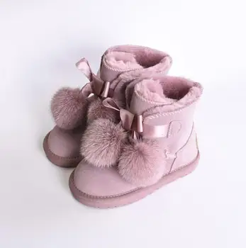 

Winter Kids Fashion snow boots thick Genuine Leather warm plush soft bottom baby girls boots winter ski toddler boot for baby