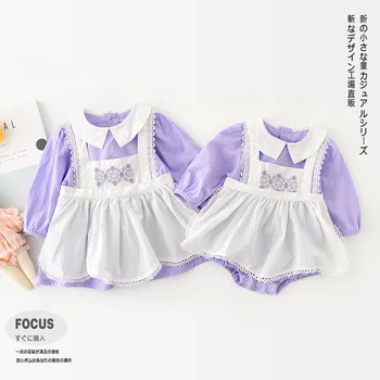

Onesie Baby 2020 Autumn New Baby Sisters Dress Kids Girl Sling Apron Fake Two Triangle Bodysuit Dress