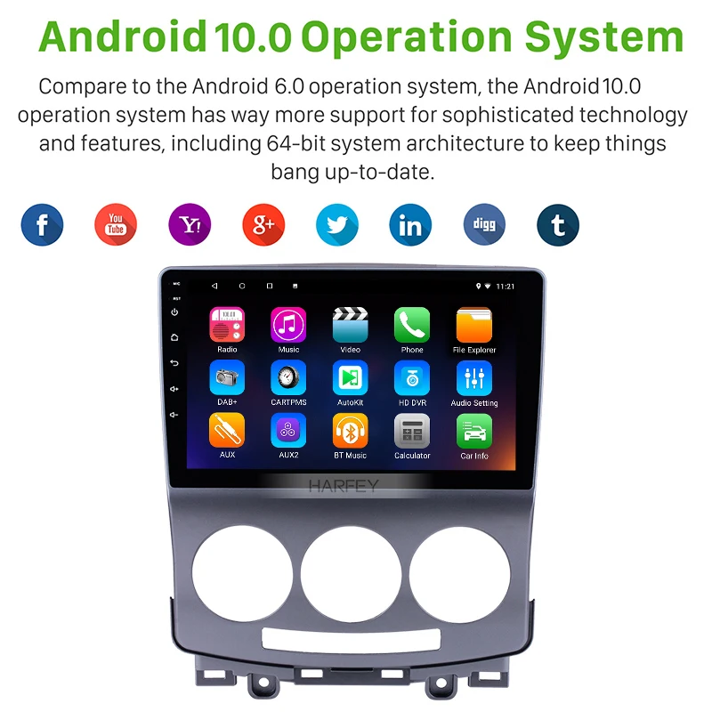 Harfey 2Din GPS Android 10 0 9 &quotавтомобильное радио головное устройство для 2005 2006 2007 2010