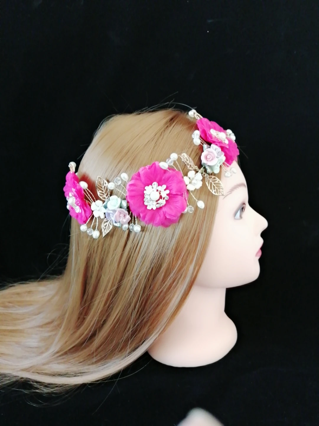 Роскошная Корейская розовая 3D Цветочная повязка на голову, свадебные стразы, диадема, расческа для носителя горячих колец, гирлянда, украшение для волос, аксессуары