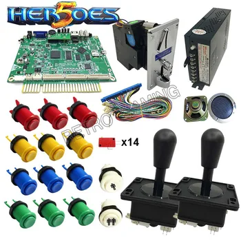 

DIY arcade kit with Heroes 5 jamma Board 2020 in 1 Happ joystick Button Power Supply Speaker for arcade cabinet game machine