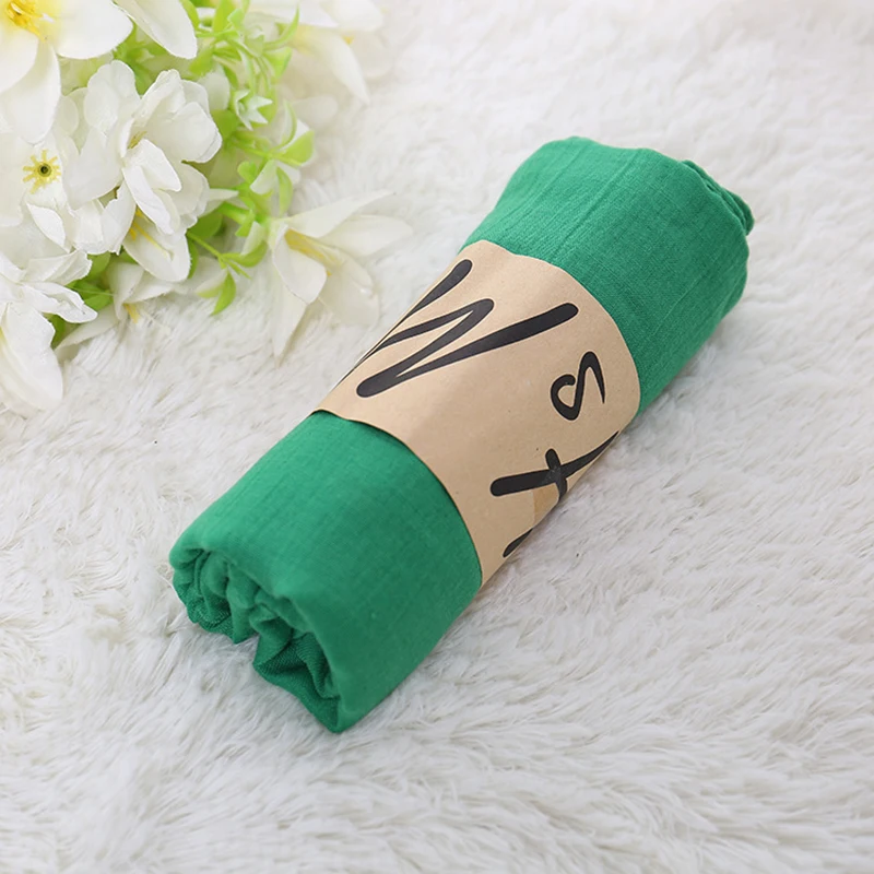 Женские льняные шарфы, однотонная накидка, шаль, ультра роскошный бренд, мусульманский хиджаб, шарф, карамельный цвет, женские шарфы - Цвет: Зеленый