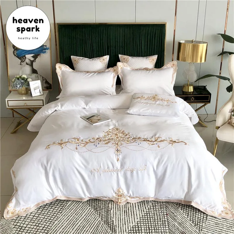 

Luxury 9 Colors Silky Egyptian Cotton Bedding Set A/B Double-sided King and Queen Royal Embroidery Duvet Cover Set 4Pcs Sabanas