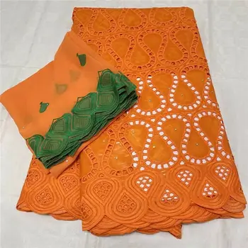 

5Yards African Bazin Riche Brode with Stones Embroidered Bazin Brocade Jacquard Fabric+2Yards Chiffon Lace 30